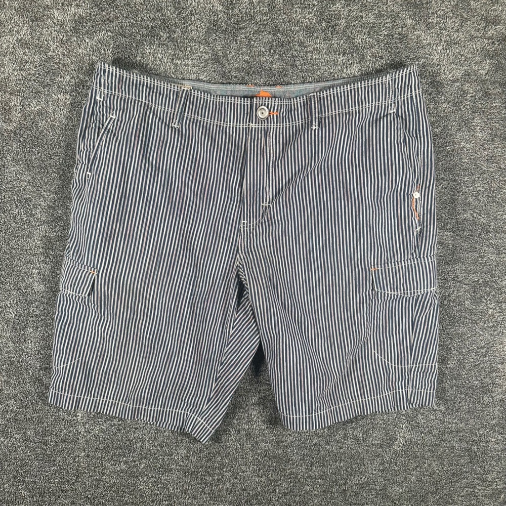 Tommy Bahama Cargo Shorts Mens 38 Authentic Blue White Striped Cotton Tencel